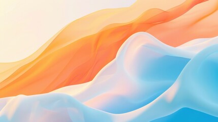 A digital abstract artwork depicting smooth, flowing waves in warm orange and cool blue hues.