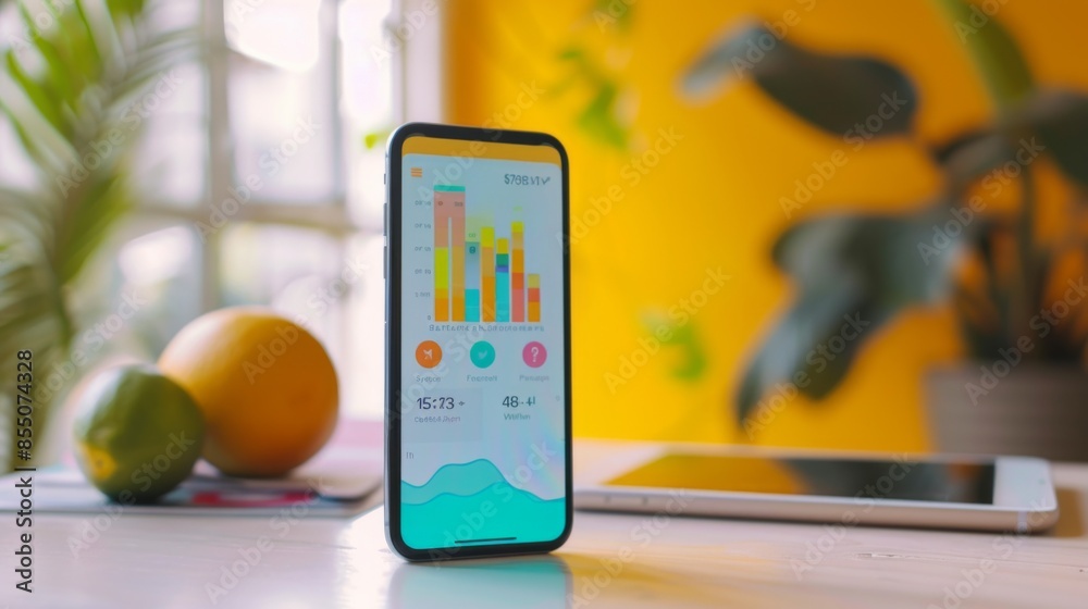 Leinwandbilder a smartphone screen displaying a budgeting app with colorful graphs depicting spending habits