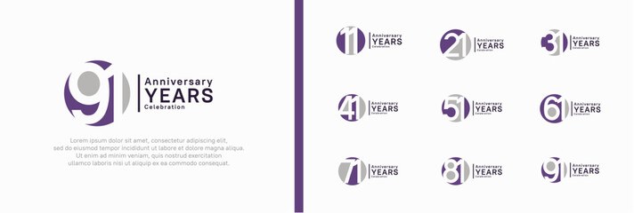 anniversary logotype set. vector design purple and gray color can be use for celebration moment