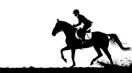 Silhouette of Equestrian Rider Galloping on Horse Through Countryside