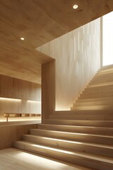Obraz premium Modern Minimalist Wooden Staircase Design