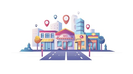 Obraz premium Vibrant Urban Cityscape with Diverse Architectural Landmarks and Commercial Buildings