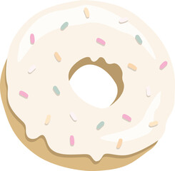 Cute donut isolated clipart, donut with vanila icing and colorful sprinkles