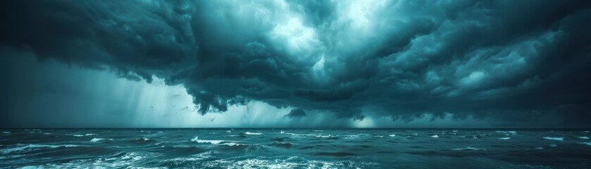 Obraz premium Dark storm clouds over a choppy sea.