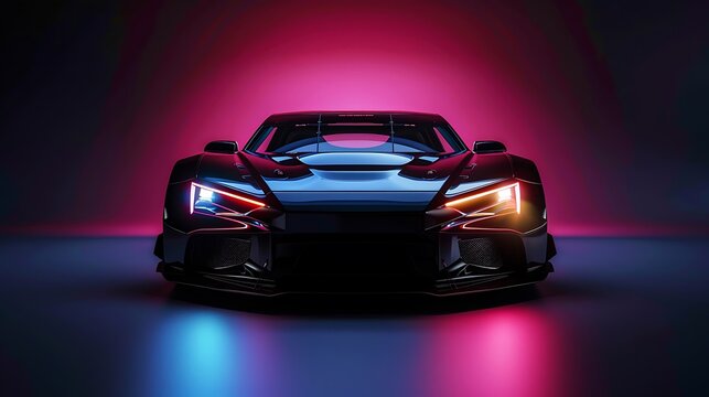 Front view of sport car on a dark background