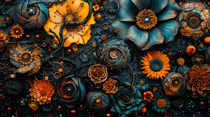 Vibrant Abstract Floral Artwork with Intricate Details.