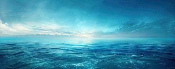Obraz premium Serene blue ocean with soft clouds and a distant horizon.