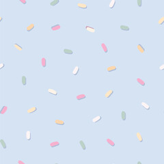 Party birthday sprinkles seamless pattern, pastel colors vector digital illustration, blue background