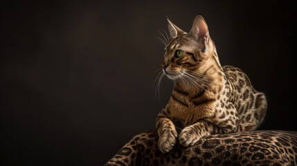 Naklejka premium Elegant Egyptian Mau cat with striking spots in a studio portrait.