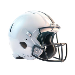 Fototapeta premium White American football helmet with black facemask isolated on black background.