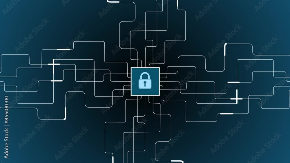 Aufkleber circuit lines animation - ai letters and padlock symbol in changing - endless loop