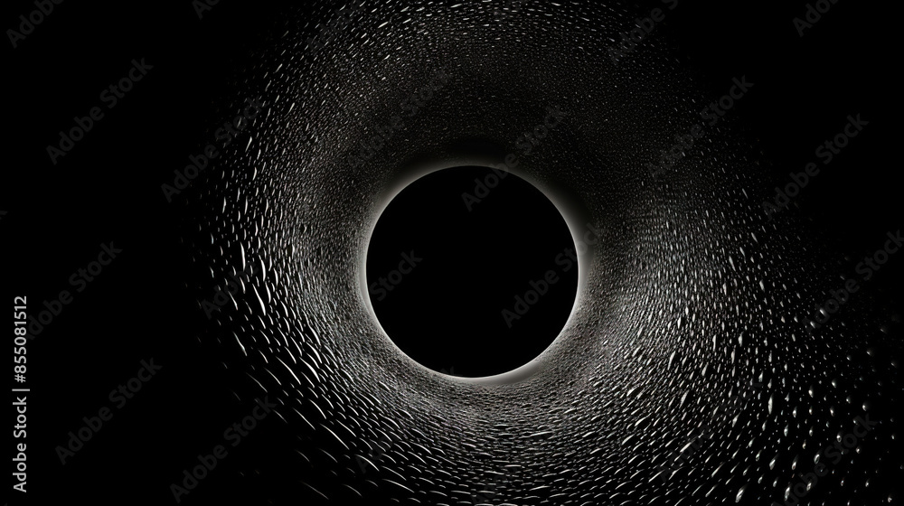 Poster Abstract dark background with light fractal ornament of moody black hole of web and particles.