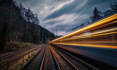 Fototapeta premium Long Exposure of Freight Train Railway