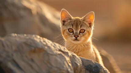 Close-up of a Sand-Colored Arabian Sand Cat with Piercing Eyes