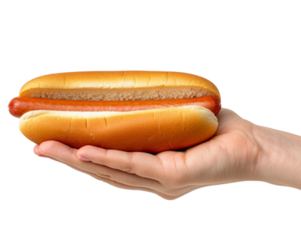 Woman's hands holding a hot dog, side view, isolated on transparent background (png)