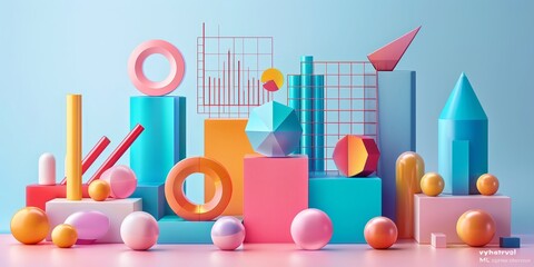 Obraz premium Modern Geometric Shapes Composition with Pastel Colors and 3D Graphics