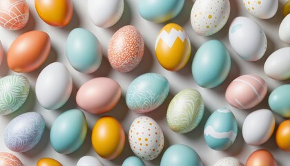 Pastel Easter Decorations on White Background