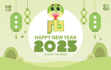 Naklejka premium Chinese New Year 2025, Happy new year with cute snake, Vector illustration