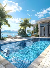 Fototapeta premium Luxury villa with swimming pool and ocean view