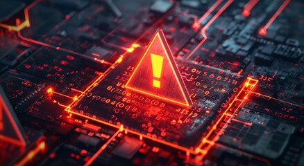 a glowing red triangle with an exclamation mark inside