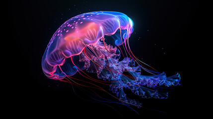 Naklejka premium I imagined an image of a jellyfish gracefully swimming in an aquarium, surrounded by clear blue water
