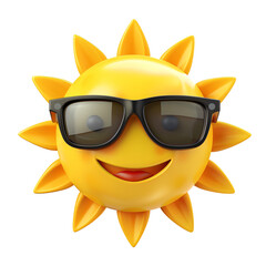 Smiling sun with sunglasses die cut PNG style isolated on white and transparent background