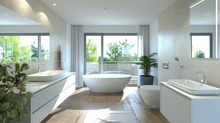 Modern Bathroom Design with White Bathtub and Sinks