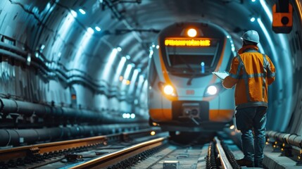 The high-speed train runs through the tunnel