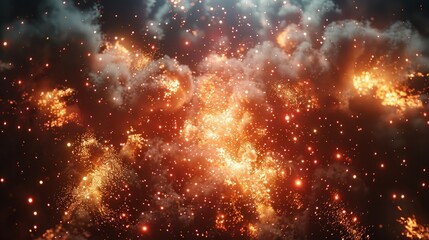 Fototapeta premium From below shot of wonderful vivid fireworks exploding on background of black night sky