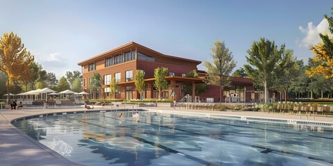 An illustration of a modern suburban house with a pool