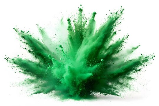 Green Powder Explosion On White Background.
