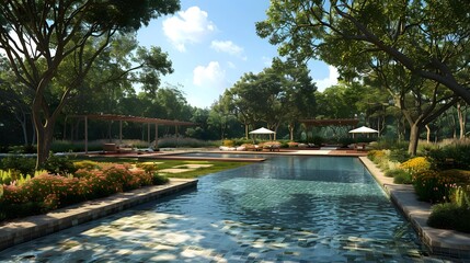 Luxury Swimming Pool in Tropical Garden