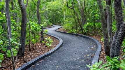 Fototapeta premium Discover an enchanting jungle trail for exploration among towering trees and tangled vines