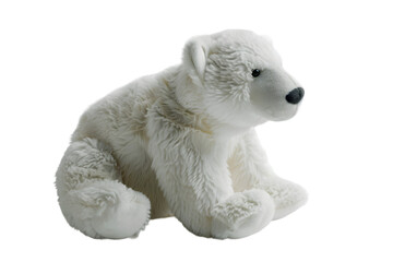 A detailed image of a polar bear stuffed animal toy, isolated on a transparent background, with soft white fur and a gentle expression
