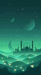 Naklejka premium Islamic Green Background With Mosque