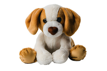 A vibrant image of a dog stuffed animal toy, isolated on a transparent background, highlighting its floppy ears and plush texture