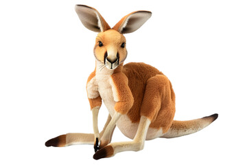 A vibrant image of a kangaroo stuffed animal toy, isolated on a transparent background, highlighting its pouch and playful features