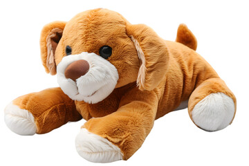 A vibrant image of a dog stuffed animal toy, isolated on a transparent background, highlighting its floppy ears and plush texture