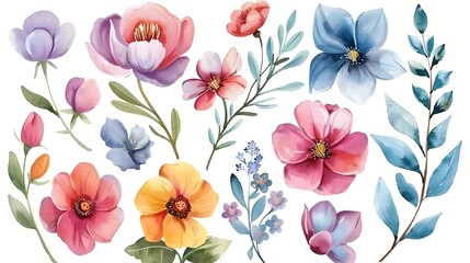 Obraz premium Vibrant Watercolor Floral Arrangement with Blooming Flowers and Lush Foliage