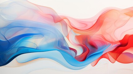 An abstract design featuring flowing lines and swirling shapes in shades of red and blue,