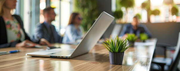 Group of office workers gather around a table to do research and implement new ideas. Business people discussing in board room meeting