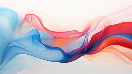 An abstract design featuring flowing lines and swirling shapes in shades of red and blue,