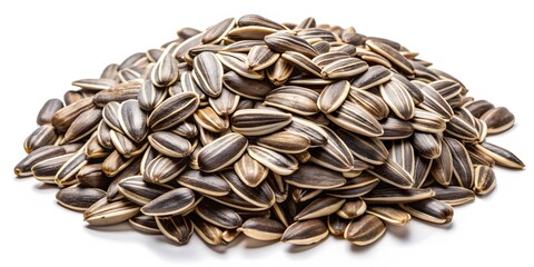 A Pile Of Sunflower Seeds Isolated On A White Background.