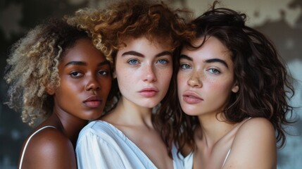 Obraz premium Intimate portrait of a diverse trio of women showcasing unity and beauty
