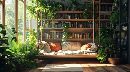 Biophilic Interior with Cozy Reading Nook