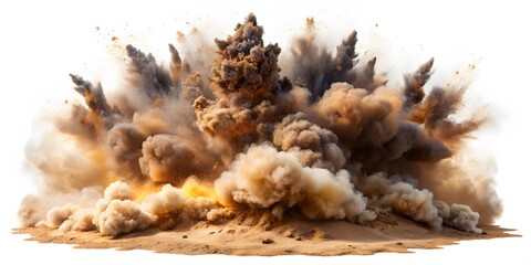 Large Explosion Of Dust And Debris Isolated On White Background.