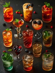 Set of various colorful cocktails