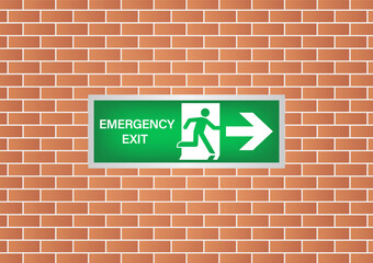 Obraz premium Emergency Fire Exit Sign on Wall. Exit Sign. Fire Exit Sign. Vector Illustration. 