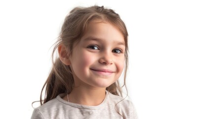 A charming young girl with a twinkle in her eye, spreading happiness wherever she goes. isolated white background