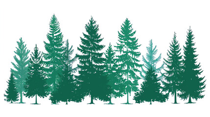 Obraz premium Vector illustration of evergreen trees in various shades of green. Ideal for nature-themed designs, environmental projects, and backgrounds.